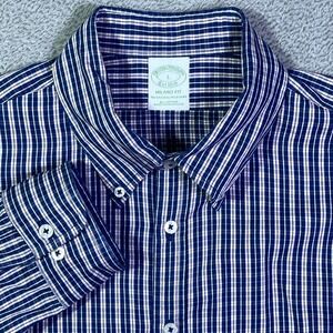 Brooks Brothers Milano Fit Blue White Striped‎ Cotton Button Down Men's Shirt L